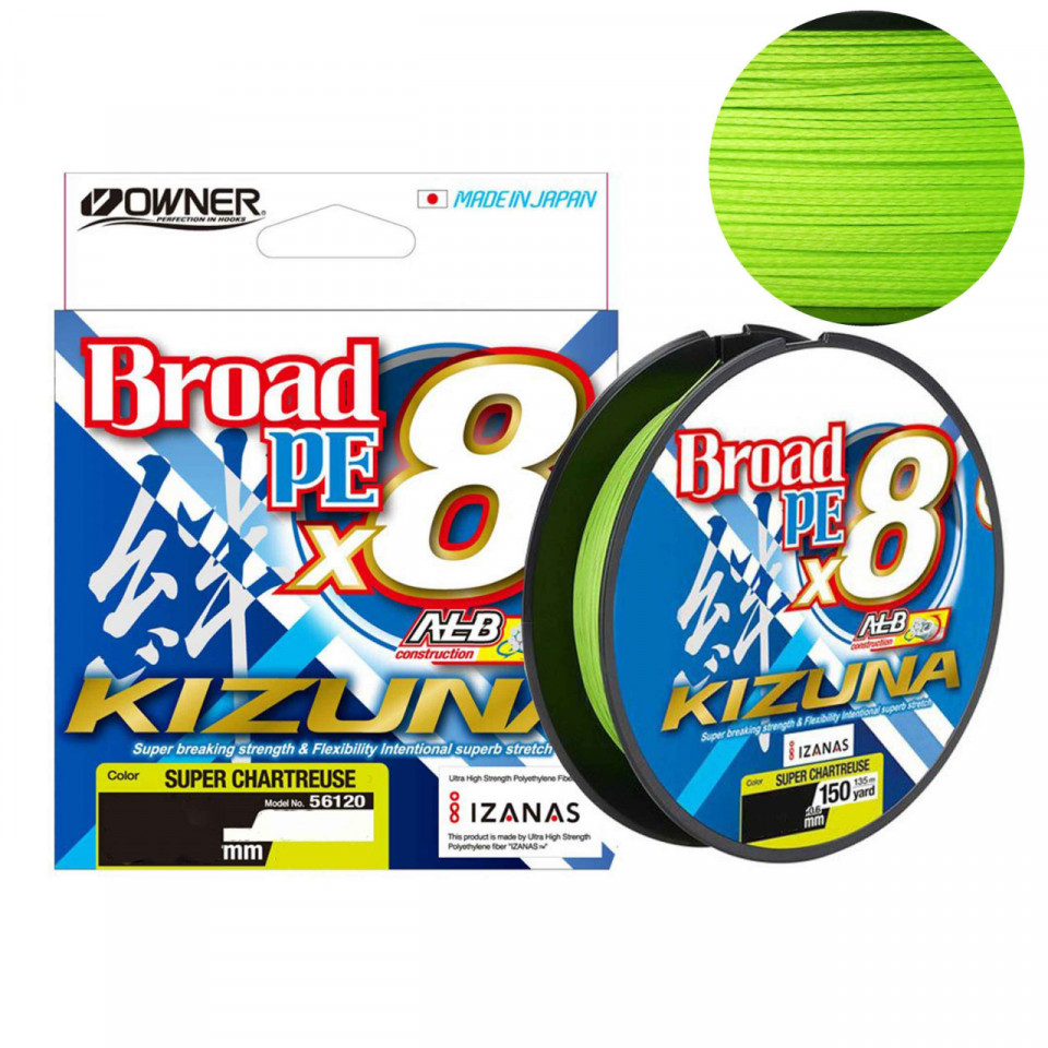 Fir Owner Kizuna X8 Broad 0.13mm 6.70kg 135m Chartreuse