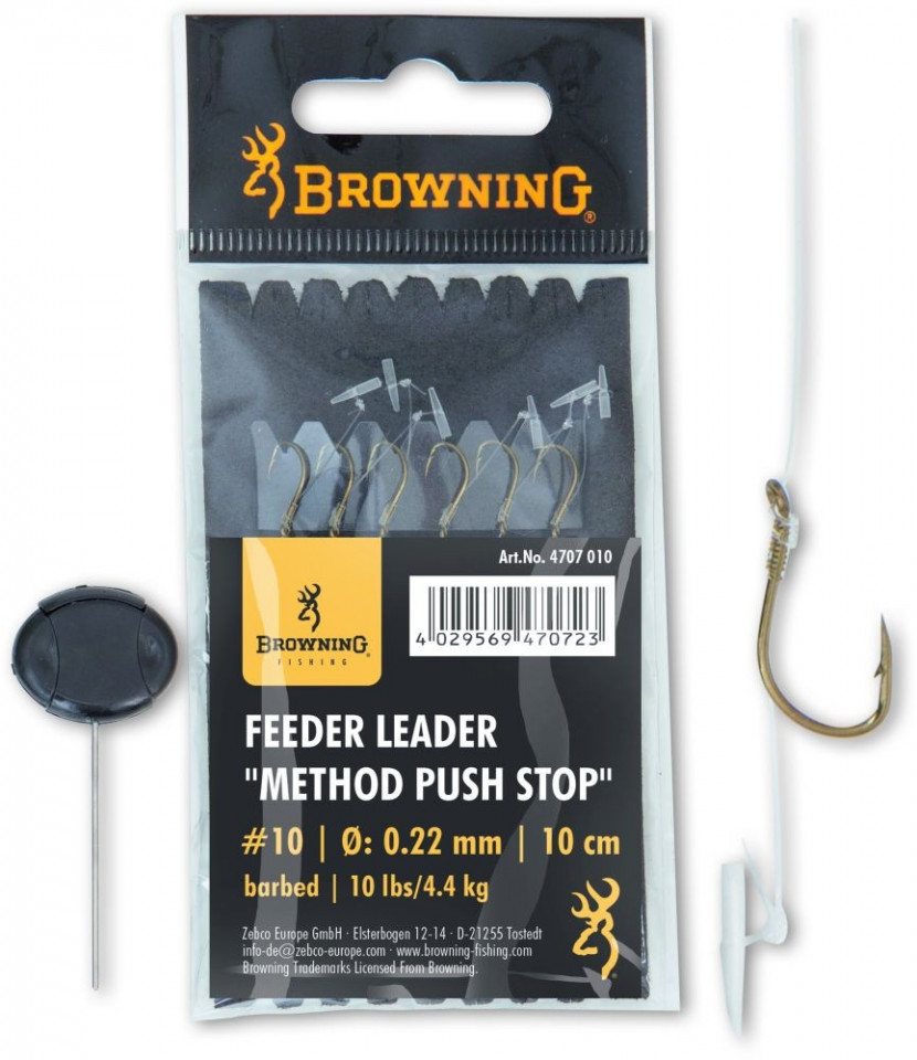 Carlige Legate Browning No.14 10cm 0.18mm Feeder Leader Method Push Stop