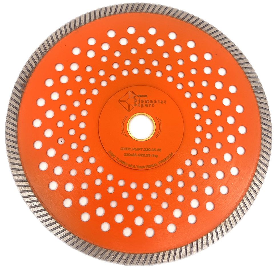 Disc diamantat pentru taiat granit, piatra, beton armat, materiale dure turbo laser 230x25,4mm (cu inel reductor de 22,23mm) super premium - dxdy.pmpt.230.25-22