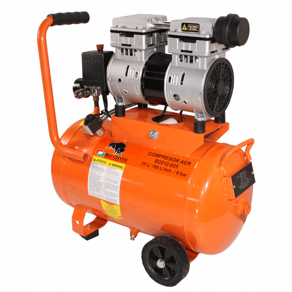 Compresor electric fara ulei Bisonte SC012-025 debit aer 168 l/min., 25 L (fara