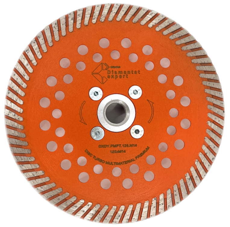 Disc diamantat pentru taiat granit, piatra, beton armat, materiale dure turbo laser 125mm cu prindere m14 super premium - dxdy.pmpt.125.m14