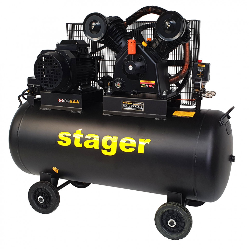 Stager HMV0.6/200-10 compresor aer, 200L, 10bar, 600L/min, trifazat, angrenare curea albertool imagine noua