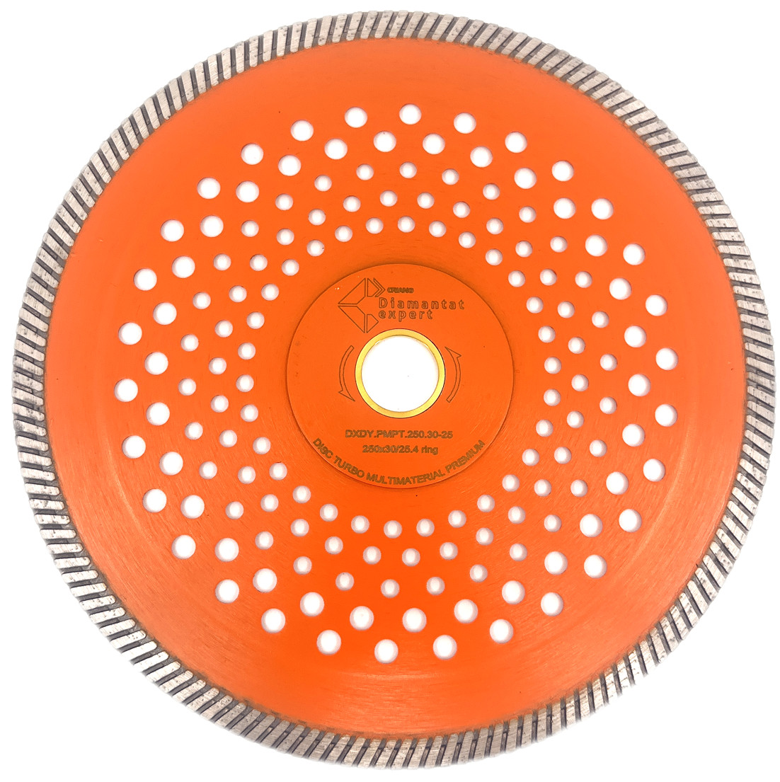 Disc diamantat pentru taiat granit, piatra, beton armat, materiale dure turbo laser 250x30mm (cu inel reductor de 25,4mm) super premium - dxdy.pmpt.250.30-25