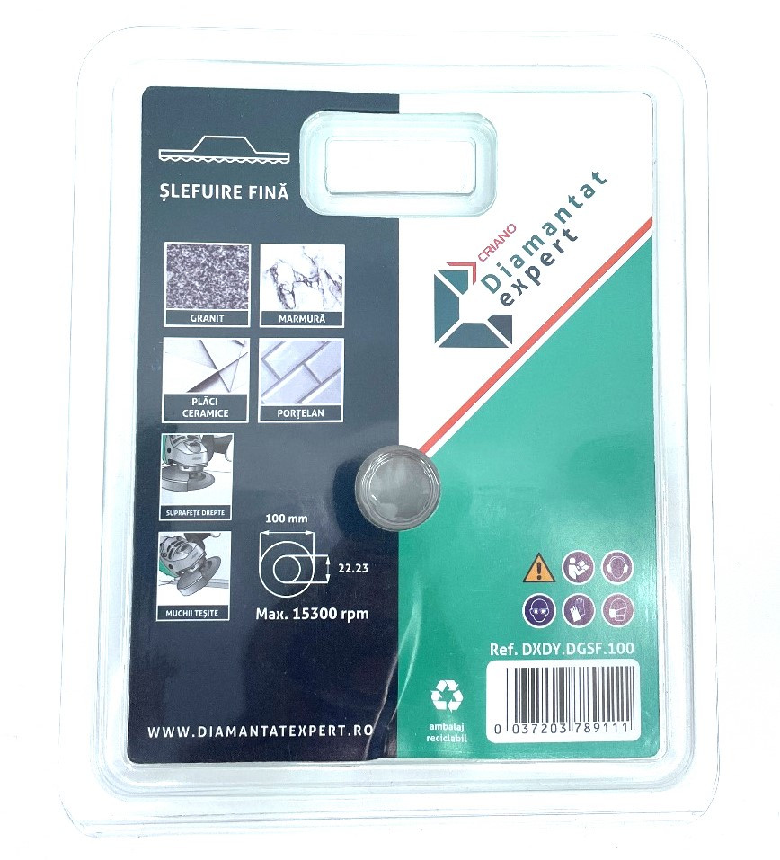 Disc DiamantatExpert Galvanizat pentru Slefuit Fin in Placi Ceramice, Portelan, Piatra, Metal 100 x 22,23 mm - DXDY.DGSF.100