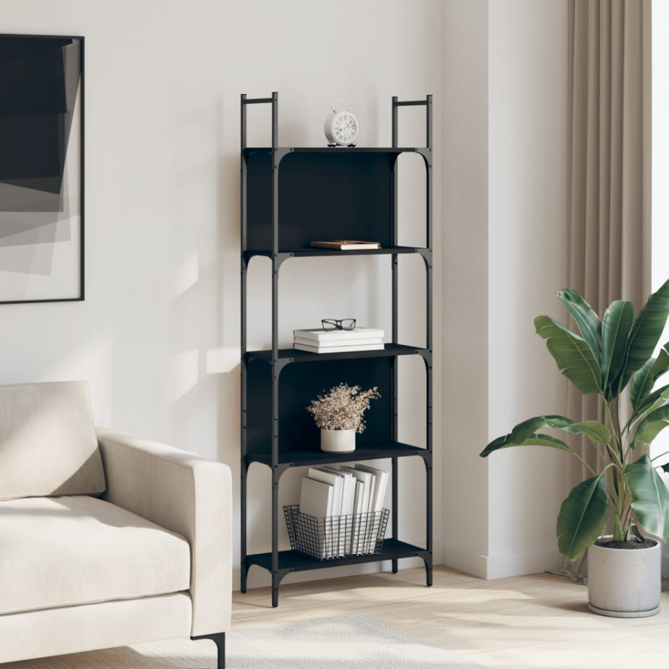 Bibliotecă 5 niveluri, negru, 60,5x24x166,5 cm, lemn prelucrat - 2 | YEO