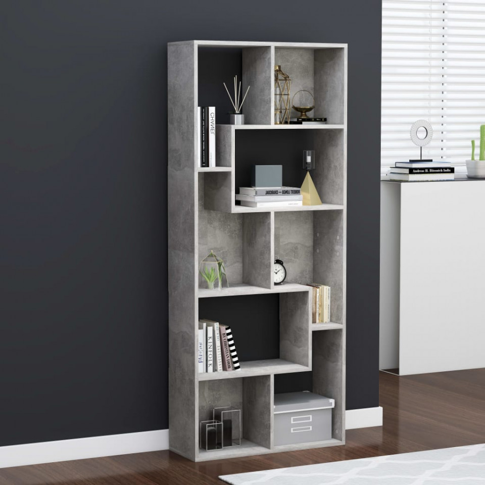 Bibliotecă, gri beton, 67x24x161 cm, pal