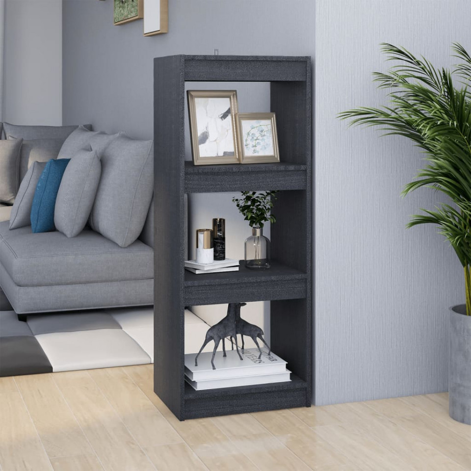 Bibliotecă/separator cameră gri 40x30x103,5 cm lemn masiv pin