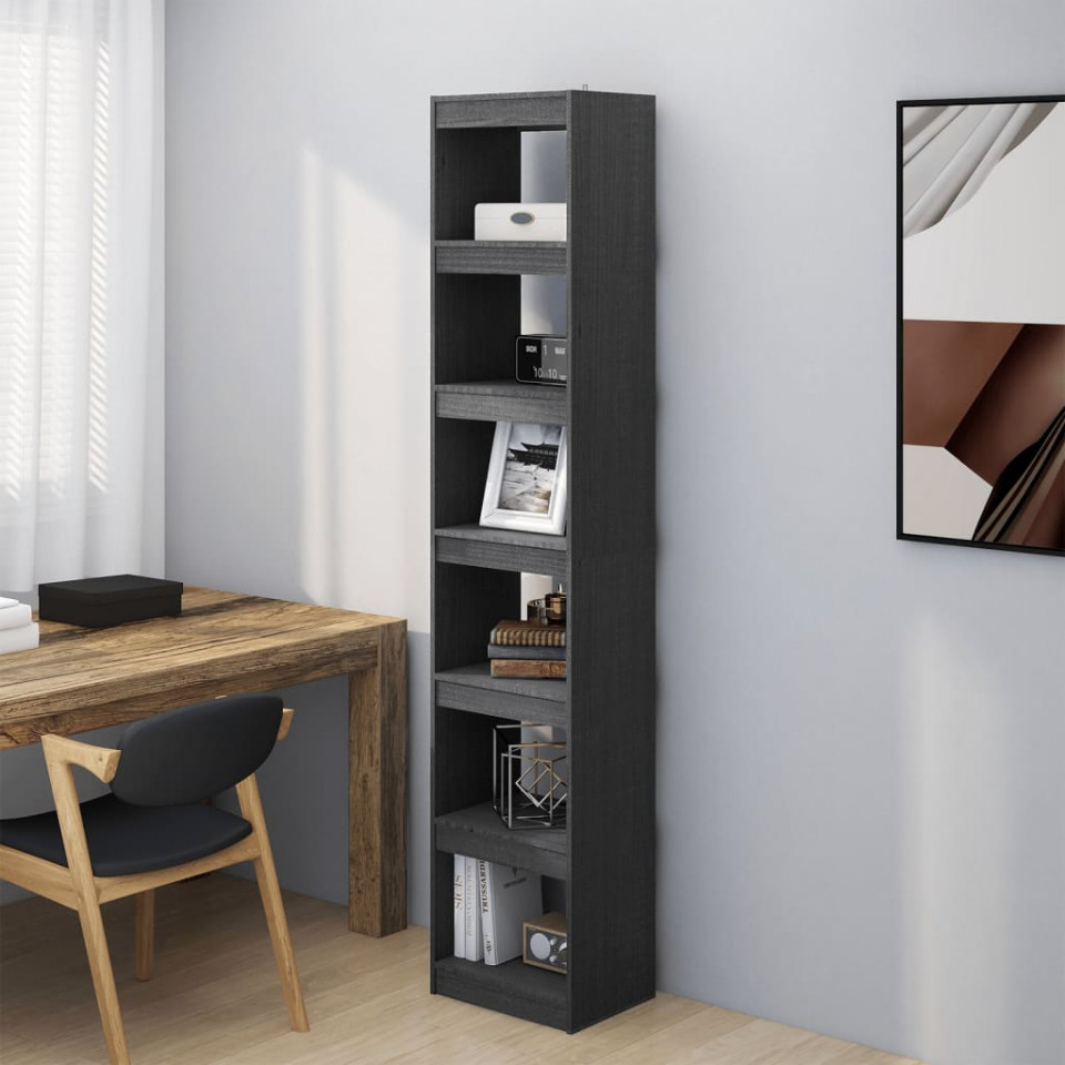Bibliotecă/separator cameră, gri, 40x30x199 cm, lemn masiv pin