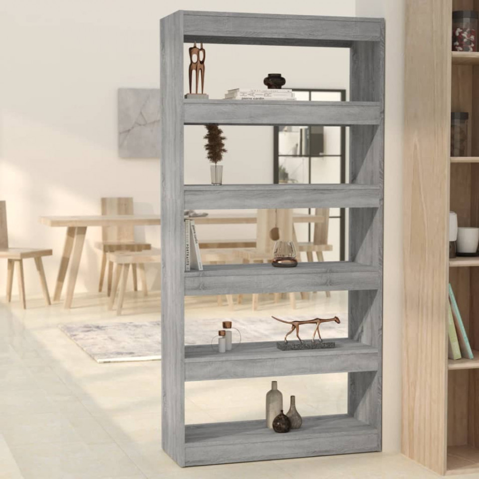 Bibliotecă/Separator cameră, gri sonoma, 80x30x166 cm, PAL