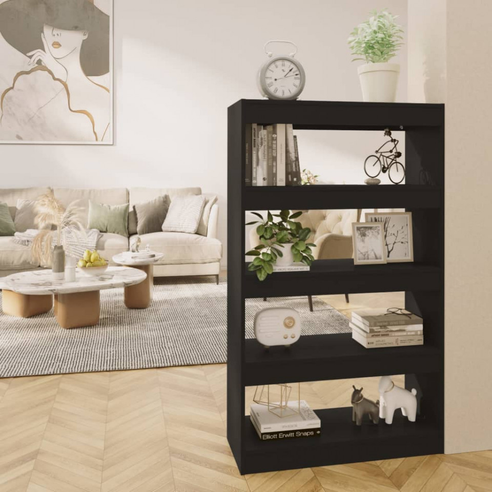 Bibliotecă/separator cameră, negru, 80x30x135 cm, pal