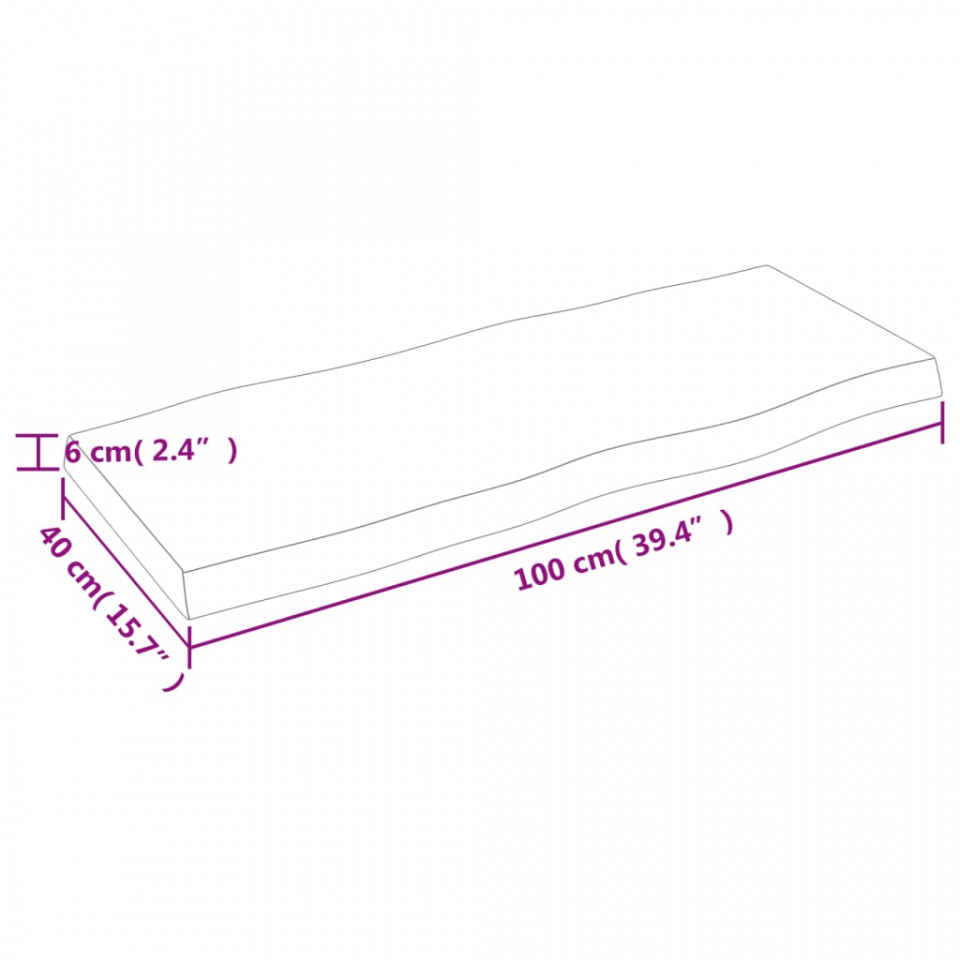 Blat birou maro deschis 100x40x6 cm, lemn masiv stejar tratat