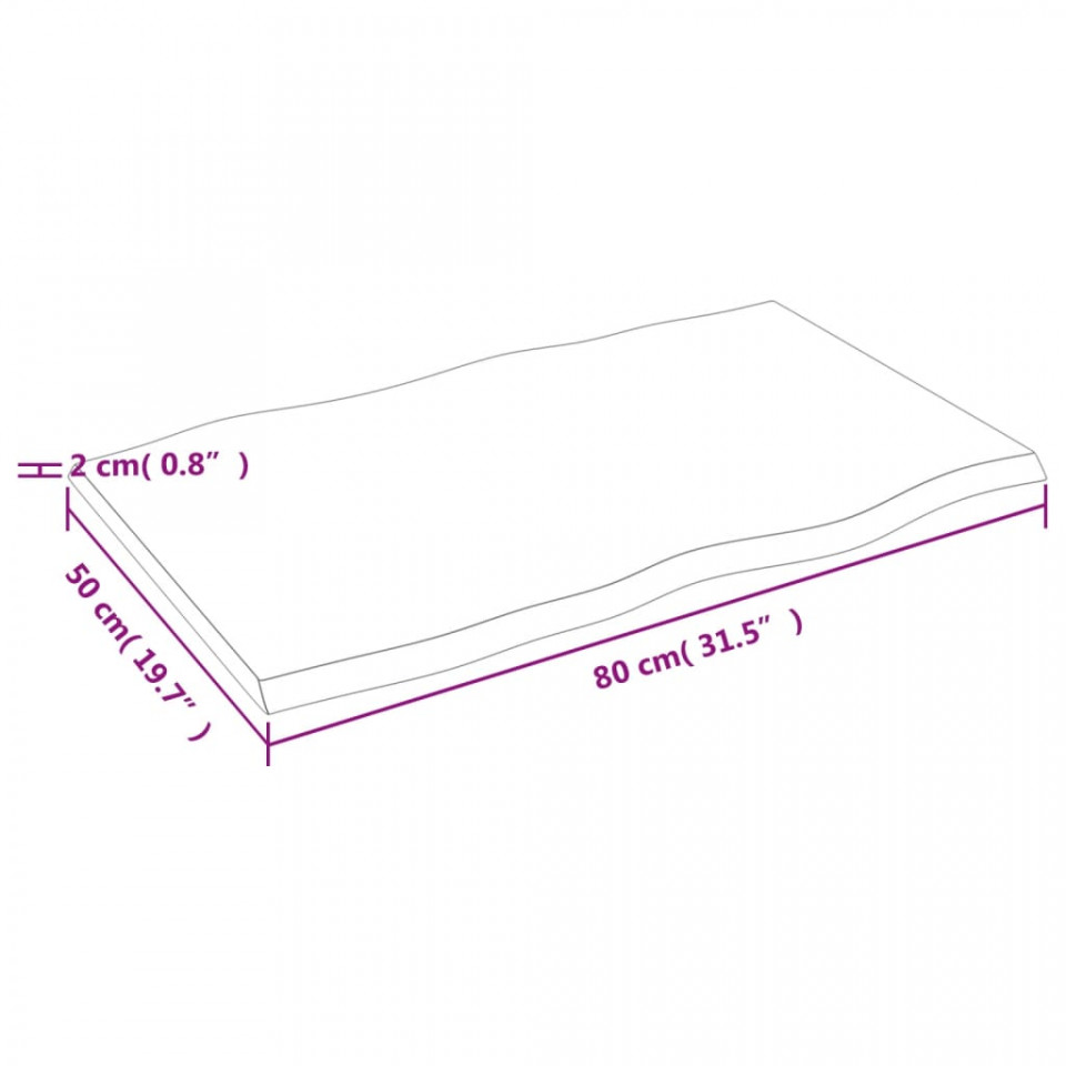 Blat masă, 80x50x2 cm, gri, lemn stejar tratat contur organic