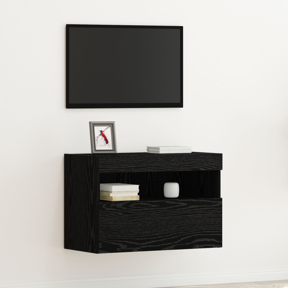 Cabinet TV cu lumini LED Stejar Negru 60x30x40 cm