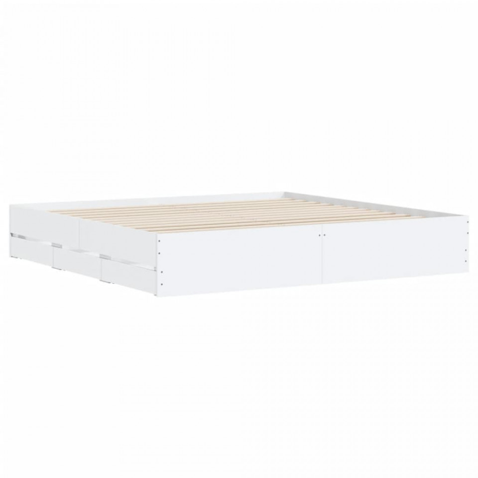 Cadru de pat cu sertare, alb, 180x200 cm, lemn prelucrat