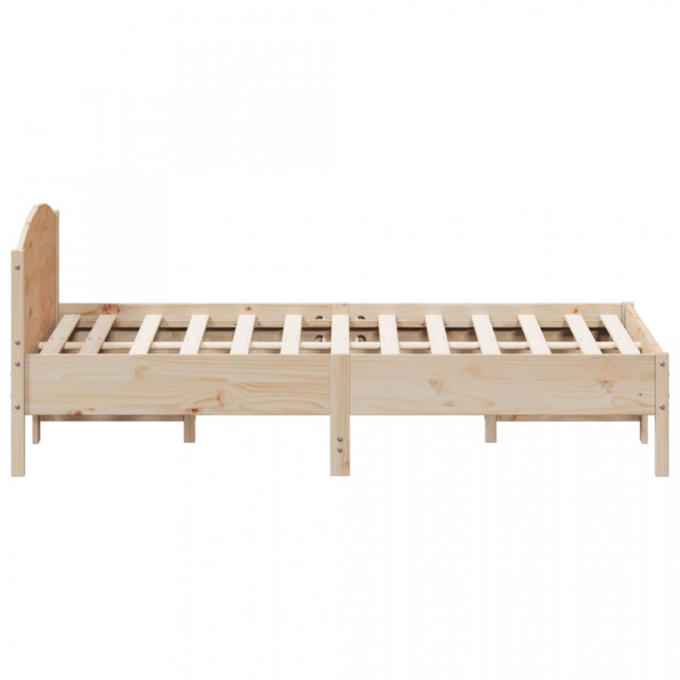 Cadru de pat cu tăblie, 140x190 cm, lemn masiv pin