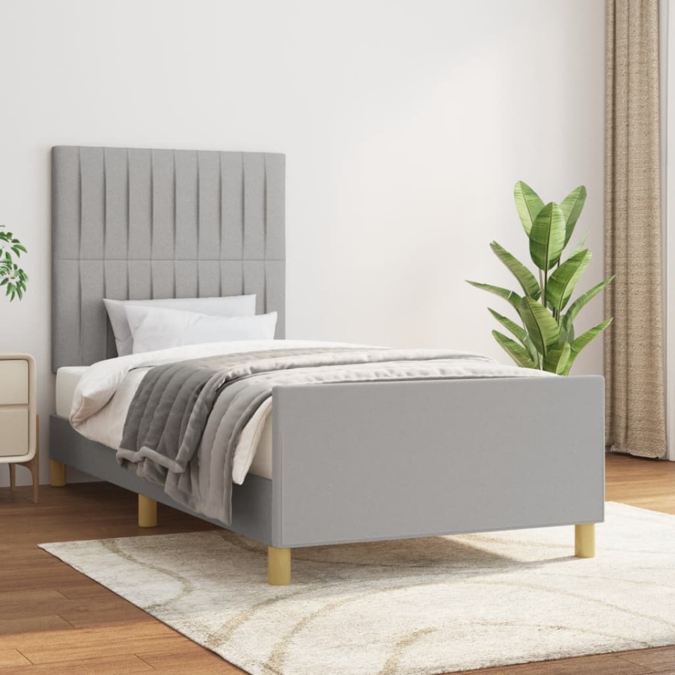 Cadru de pat cu tăblie, gri deschis, 100x200 cm, textil