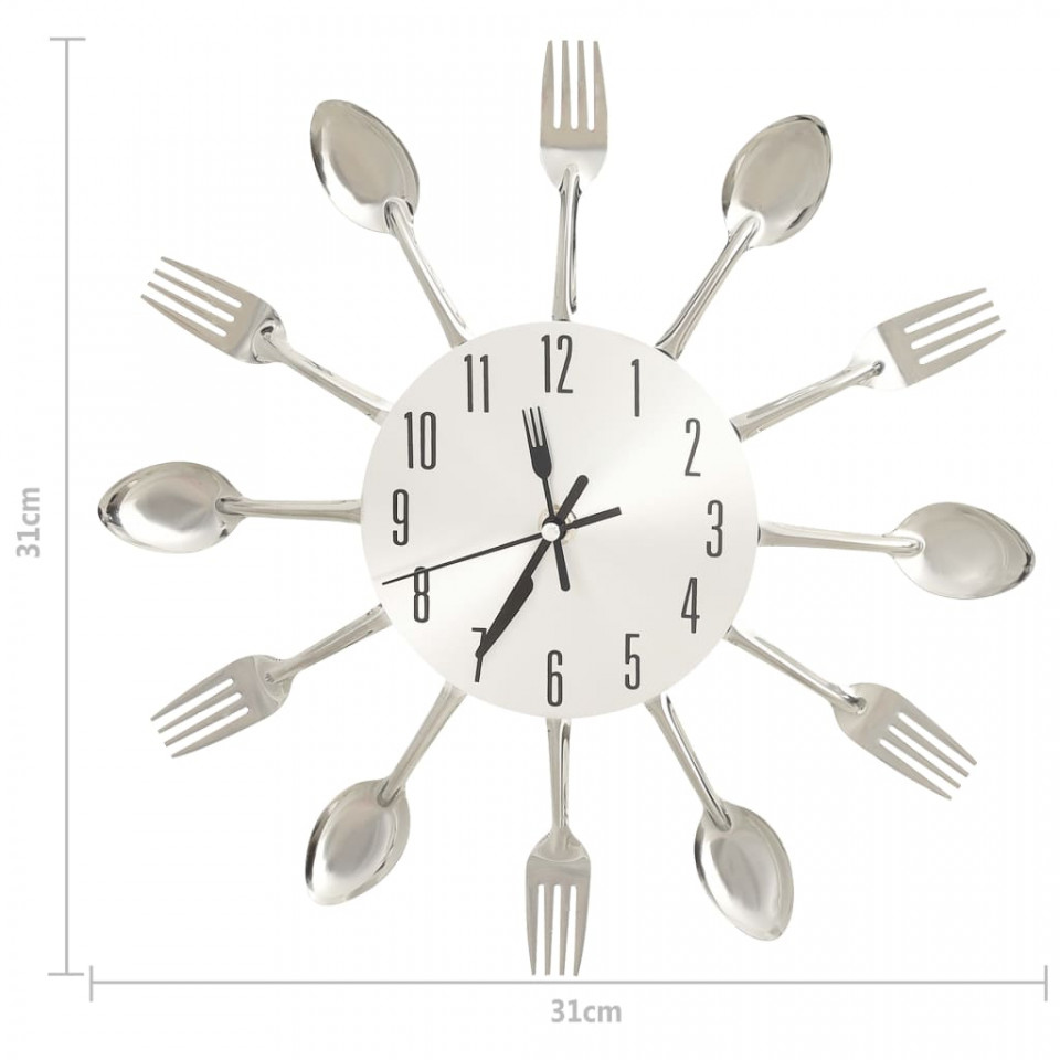 Ceas de perete model lingură/furculiță argintiu 31 cm aluminiu