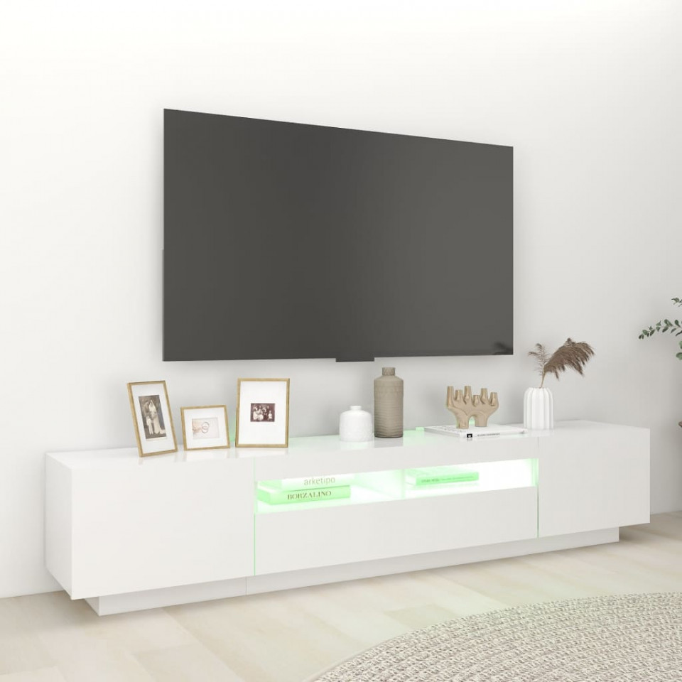 Comodă TV cu lumini LED, alb, 200x35x40cm
