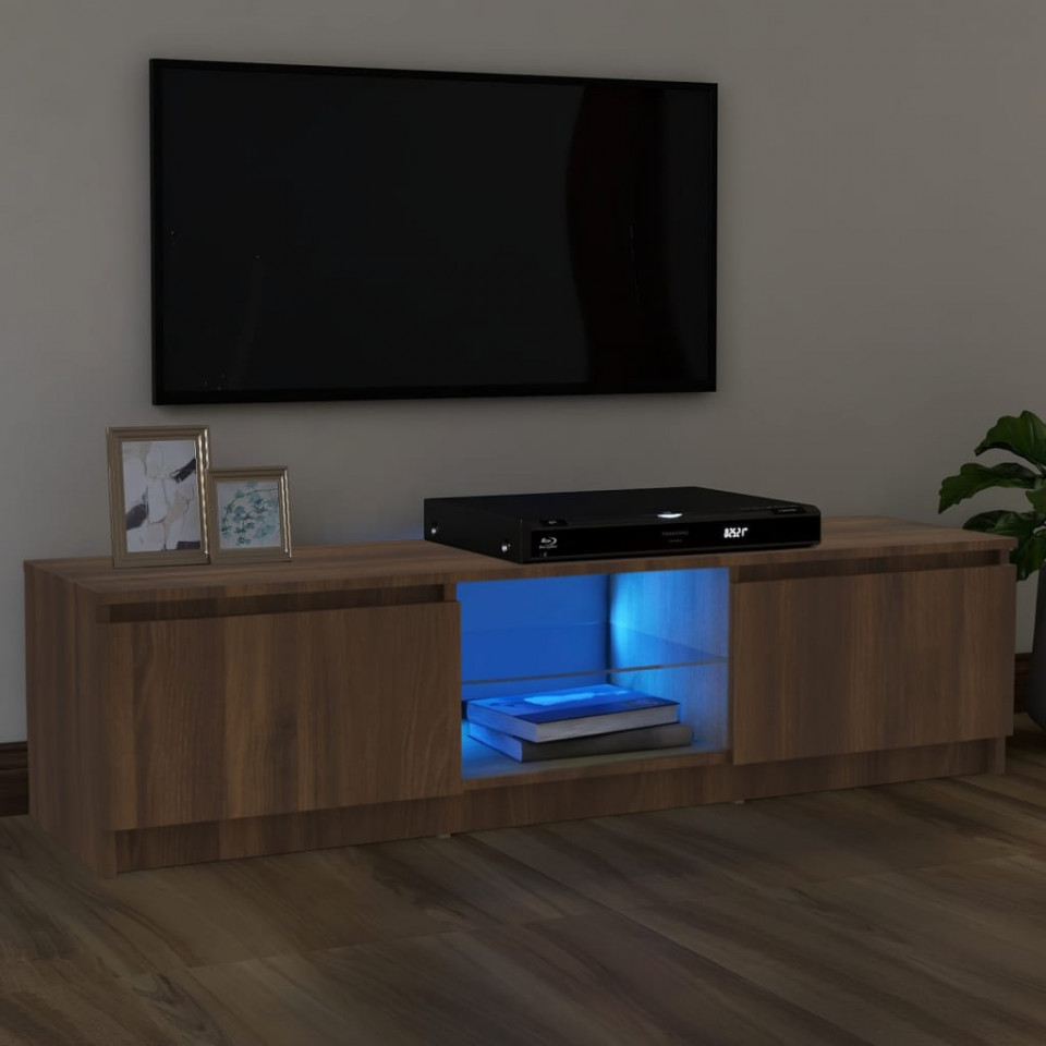 Comodă TV cu lumini LED, stejar maro, 120x30x35,5 cm 120x30x355 imagine noua