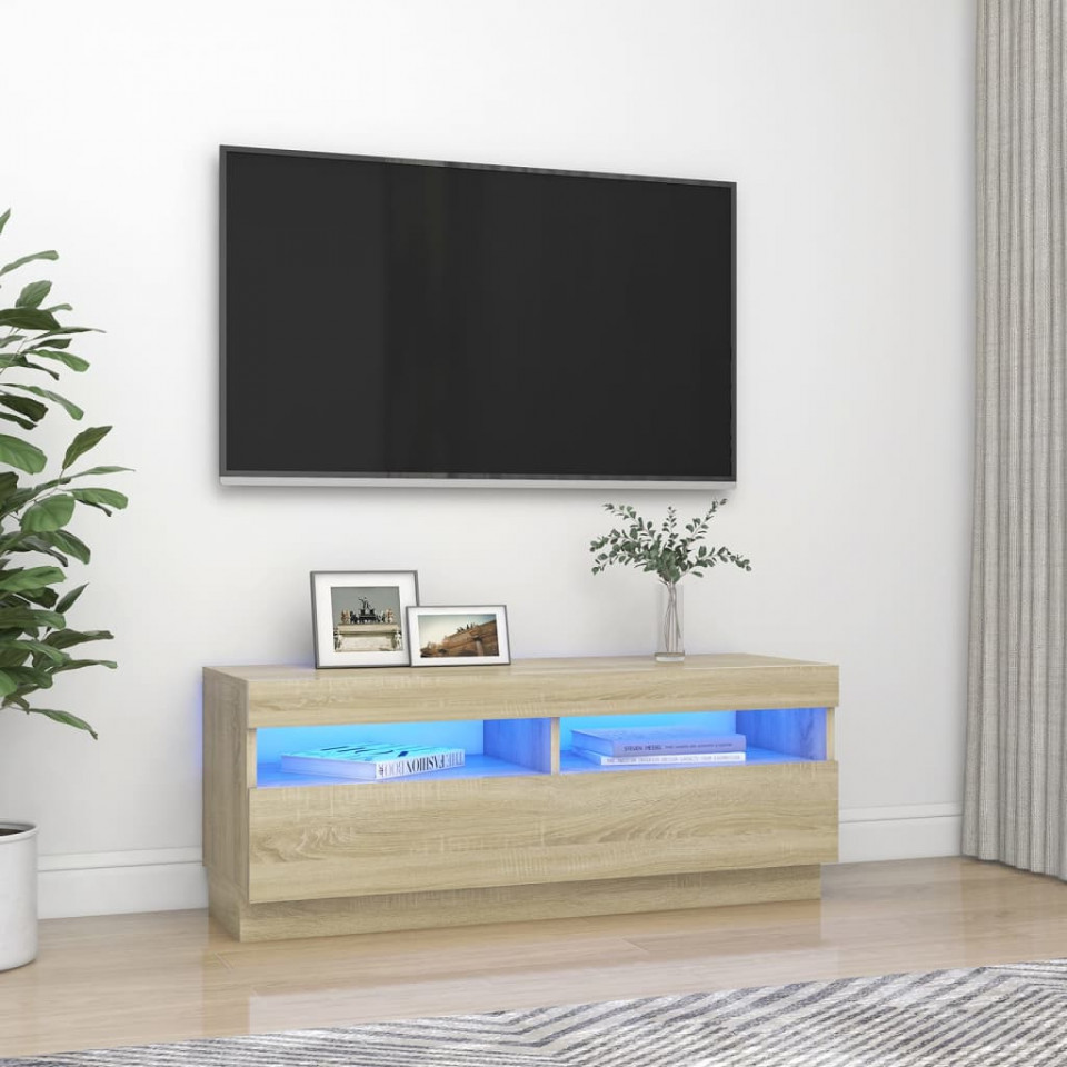 Comodă tv cu lumini led, stejar sonoma, 100x35x40 cm