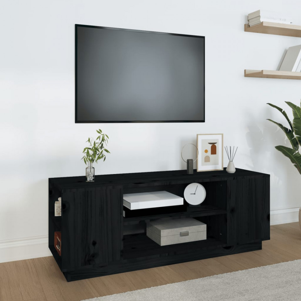 Poza Comoda TV, negru, 110x35x40,5 cm, lemn masiv de pin