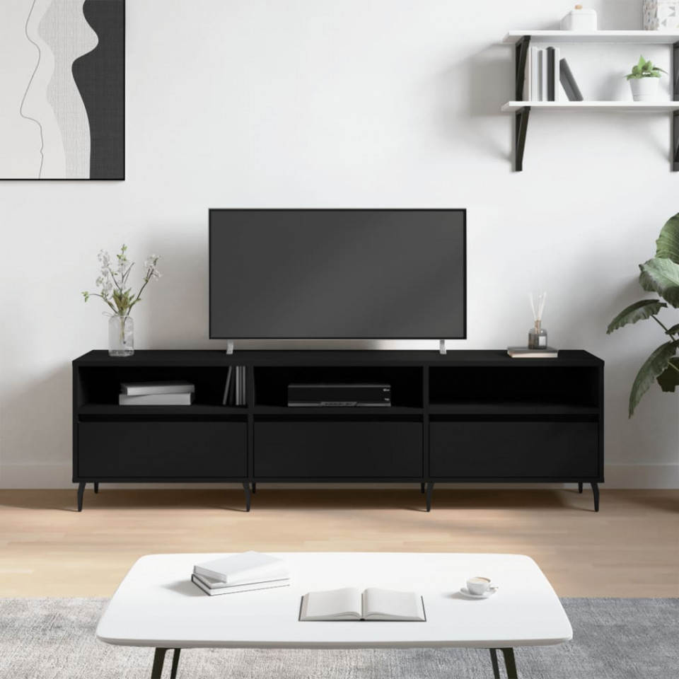 Comodă TV, negru, 150x30x44,5 cm, lemn prelucrat