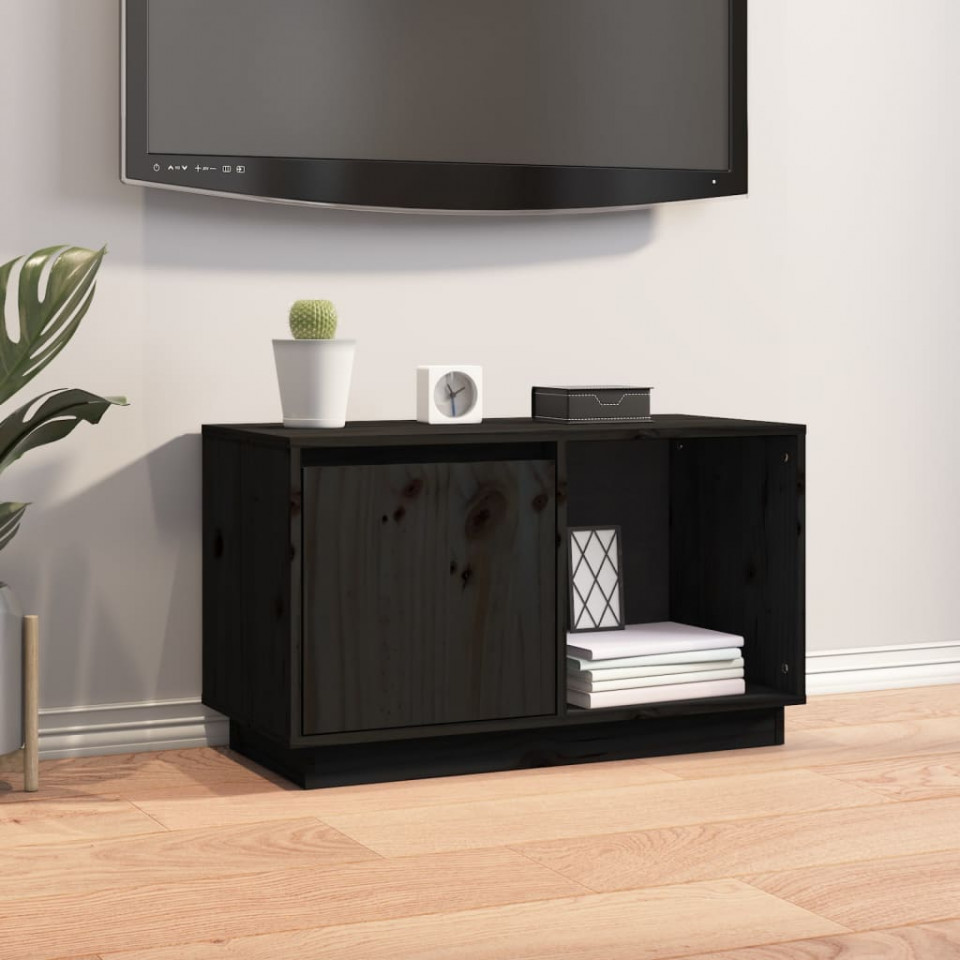 Poza Comoda TV, negru, 74x35x44 cm, lemn masiv de pin