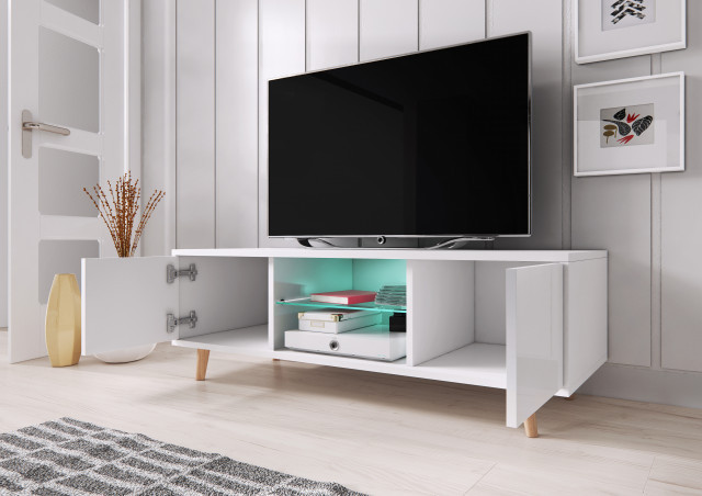 Comoda Tv Sweden White Mat/White High High Gloss