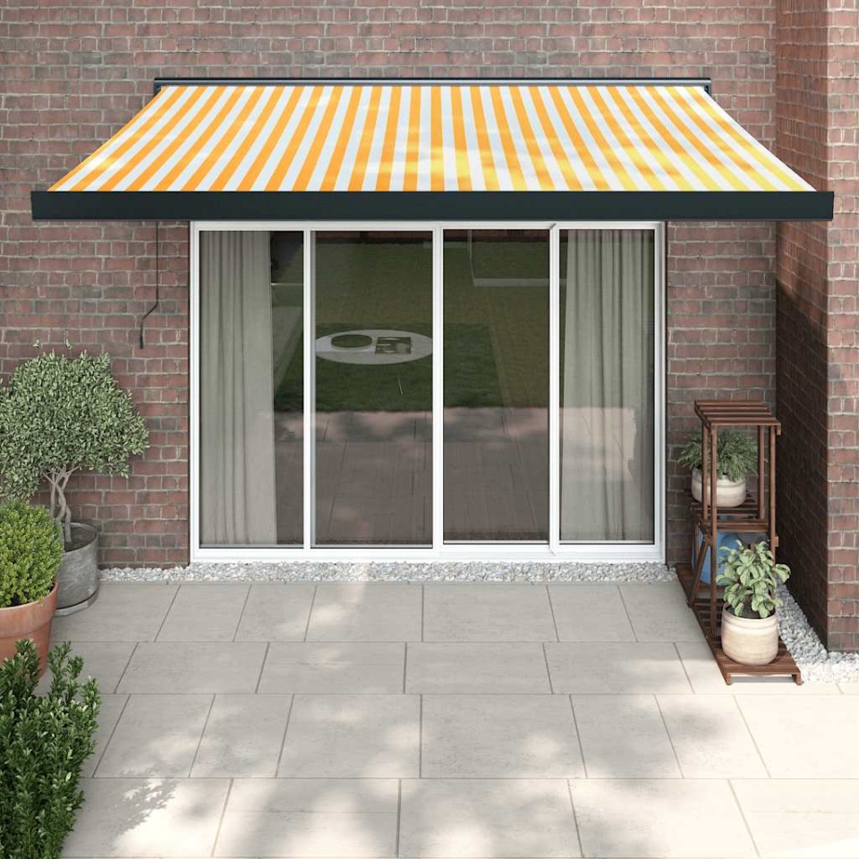 Copertină retractabilă, galben/alb, 3x2,5 m, textil/aluminiu
