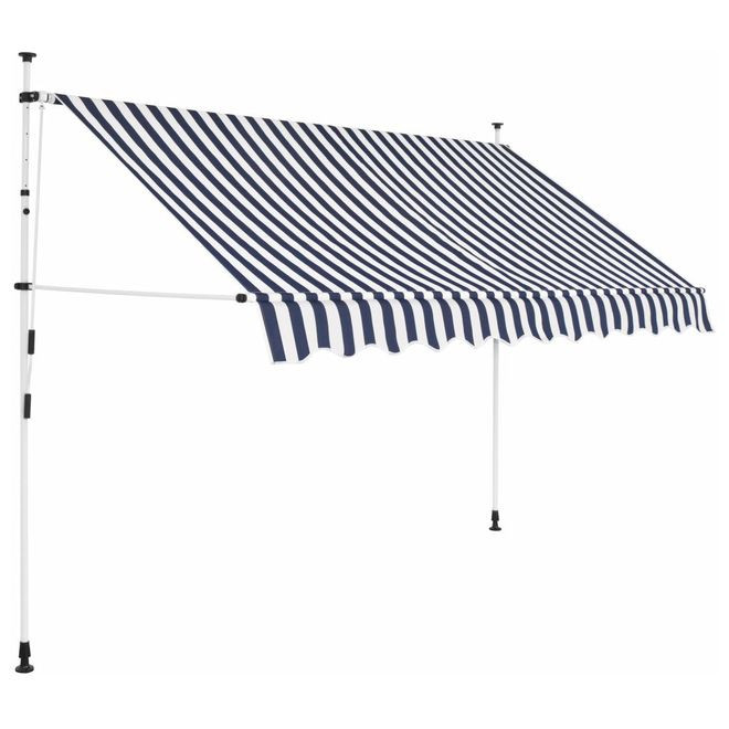 Copertină retractabilă manual, 250 cm, dungi albastru și alb