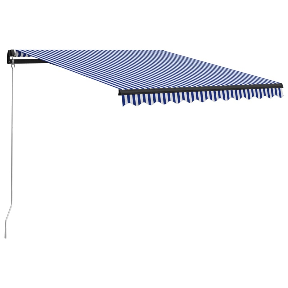Copertină retractabilă manual, albastru și alb, 350 x 250 cm