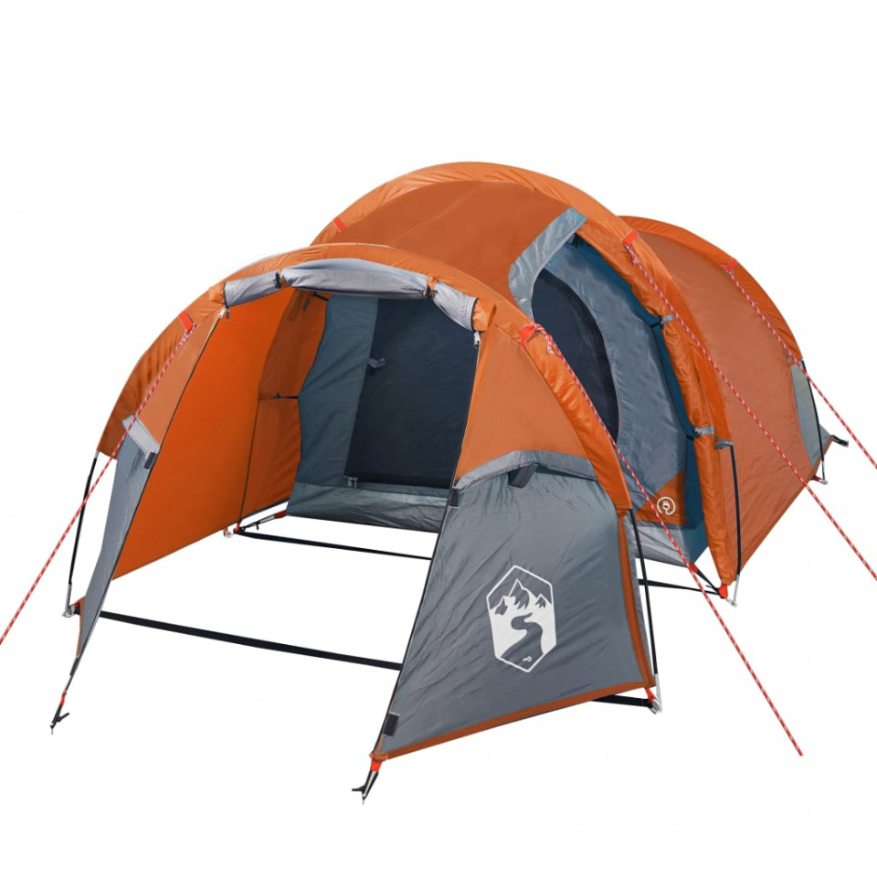 Cort camping 3 persoane gri/portocaliu 370x185x116cm tafta 185T