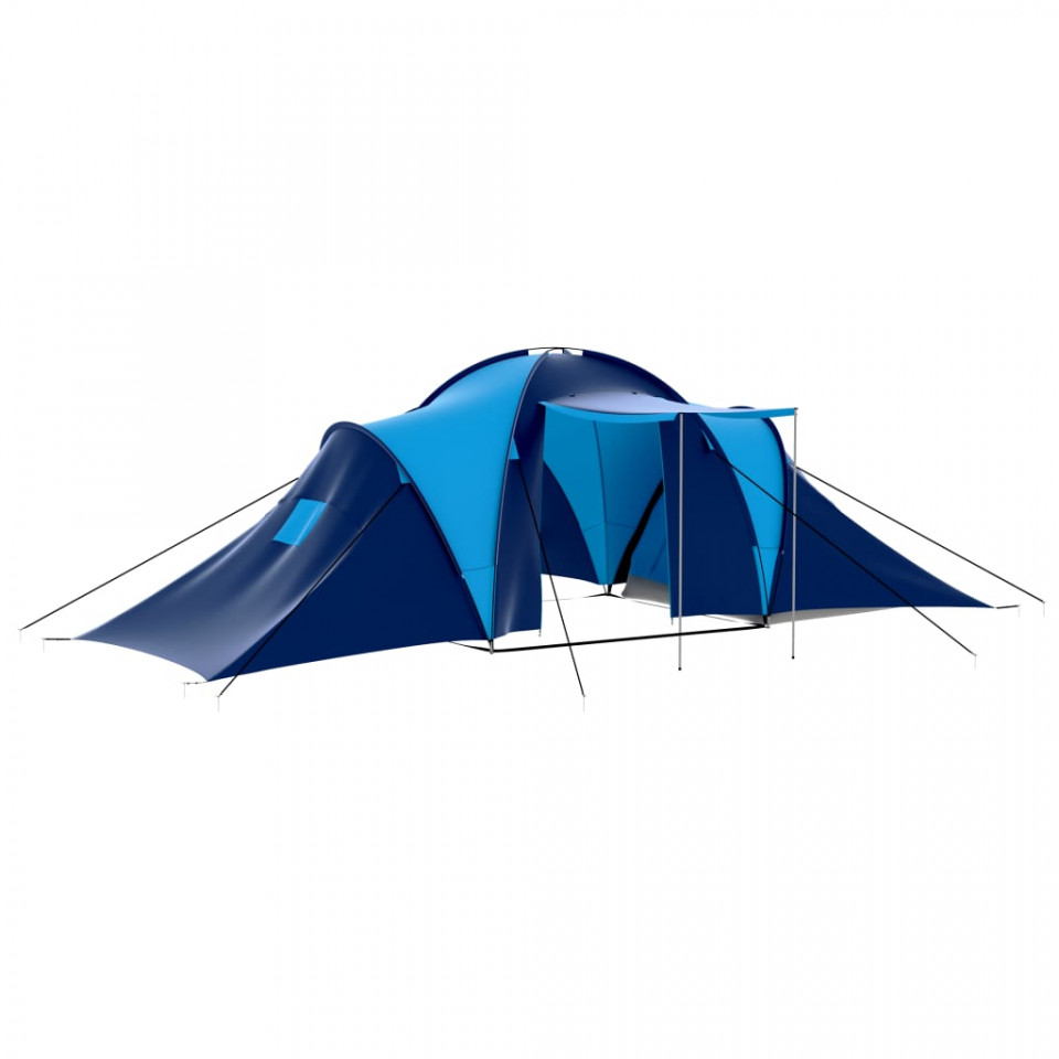 Cort camping textil, 9 persoane, albastru închis și albastru (IN