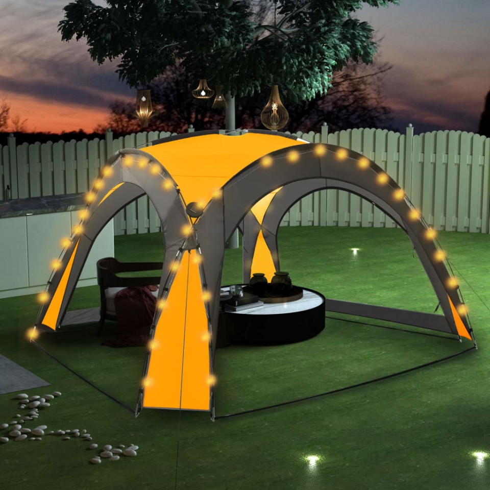 Cort petrecere cu LED 4 pereți laterali, galben, 3,6×3,6×2,3 m 36x36x23