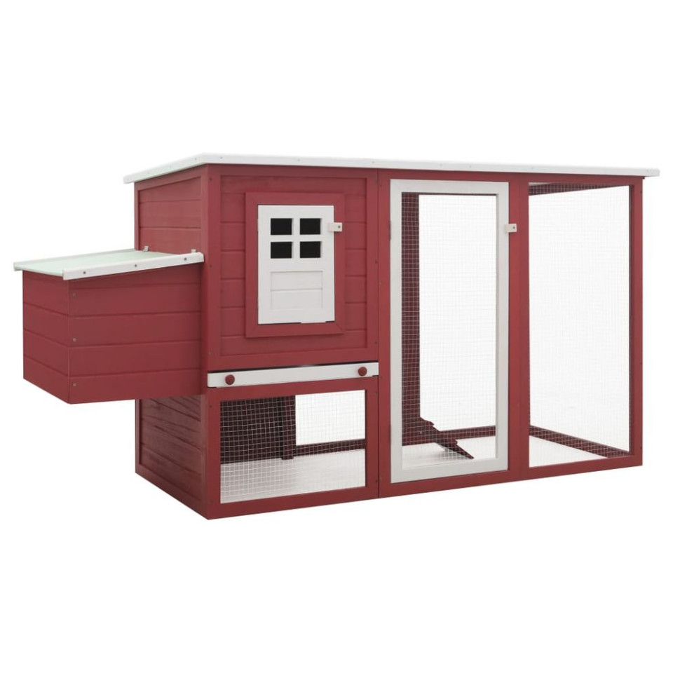 Coteț de păsări de exterior, casă găini cu 1 cuibar, roșu, lemn Casa Practica