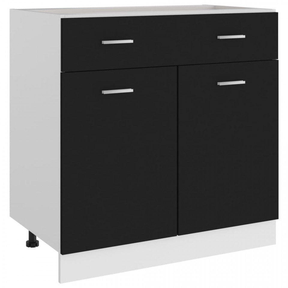 Dulap inferior cu sertar, negru, 80 x 46 x 81,5 cm, pal