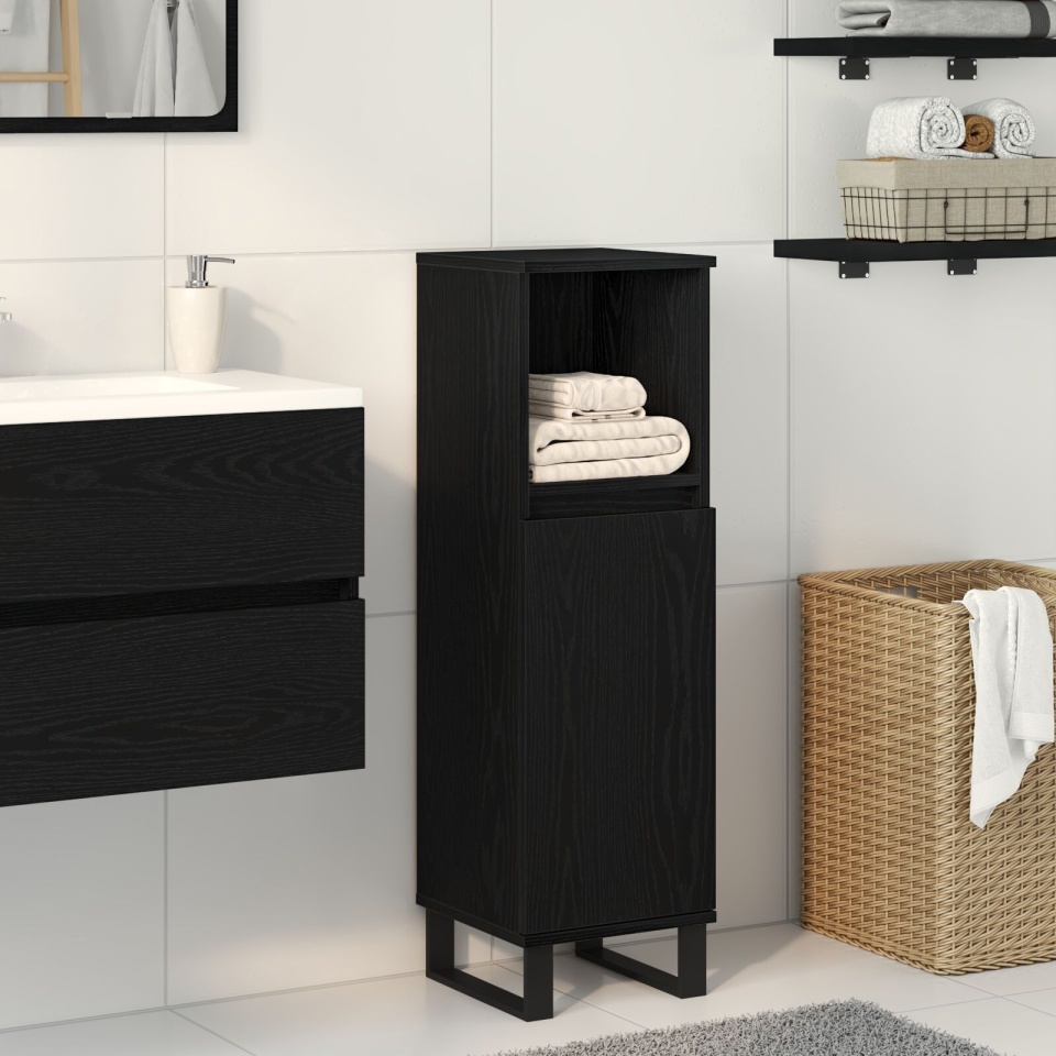 Dulap pentru baie Negru Stejar 30x30x100 cm Lemn prelucrat
