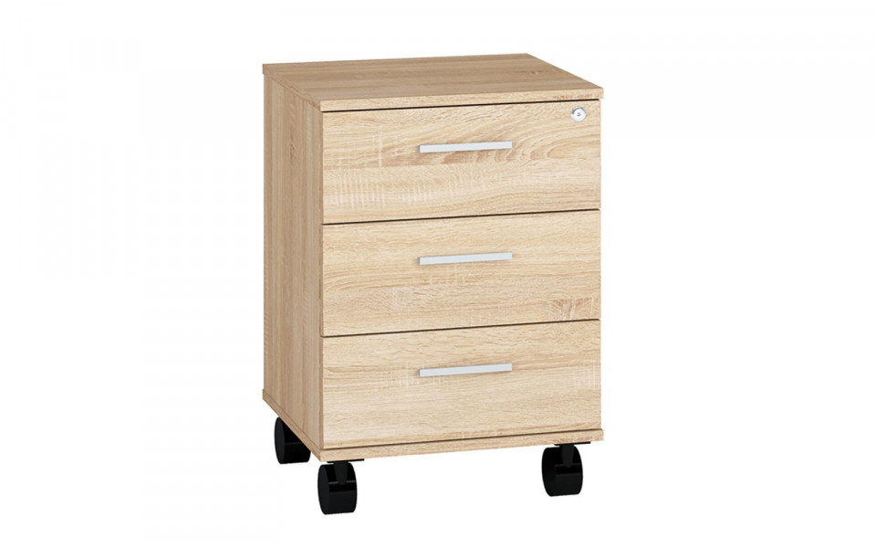 Dulap rollbox din pal de 18 mm pe roti cu 3 sertare stejar sonoma 42X60X50XCM