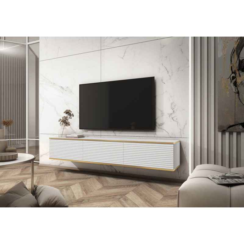 Dulap TV Bari BA04 MDF, alb, 175 cm 3D