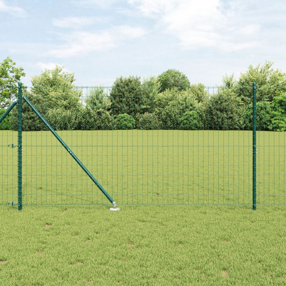 Gard Euro cu 13 stâlpi cu vârf 1.2x25 m Oțel galvanizat Verde