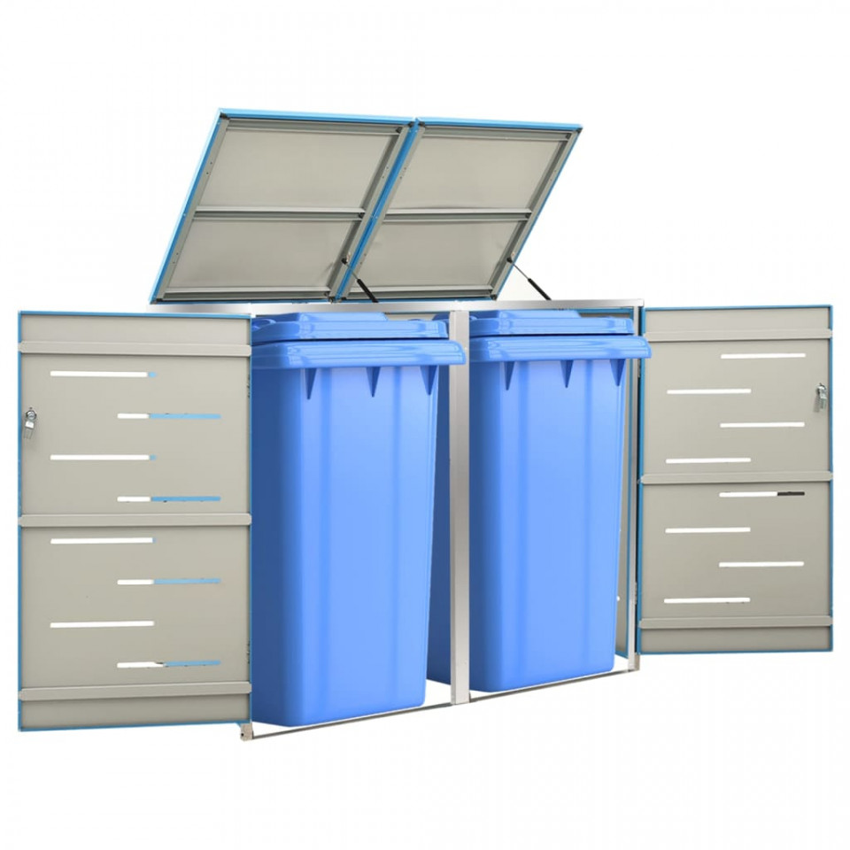 Magazie pentru două pubele, 138x77,5x115,5 cm, oțel inoxidabil