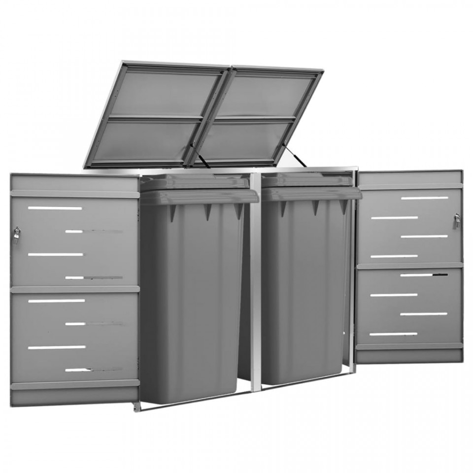 Magazie pentru două pubele, 138x77,5x115,5 cm, oțel inoxidabil