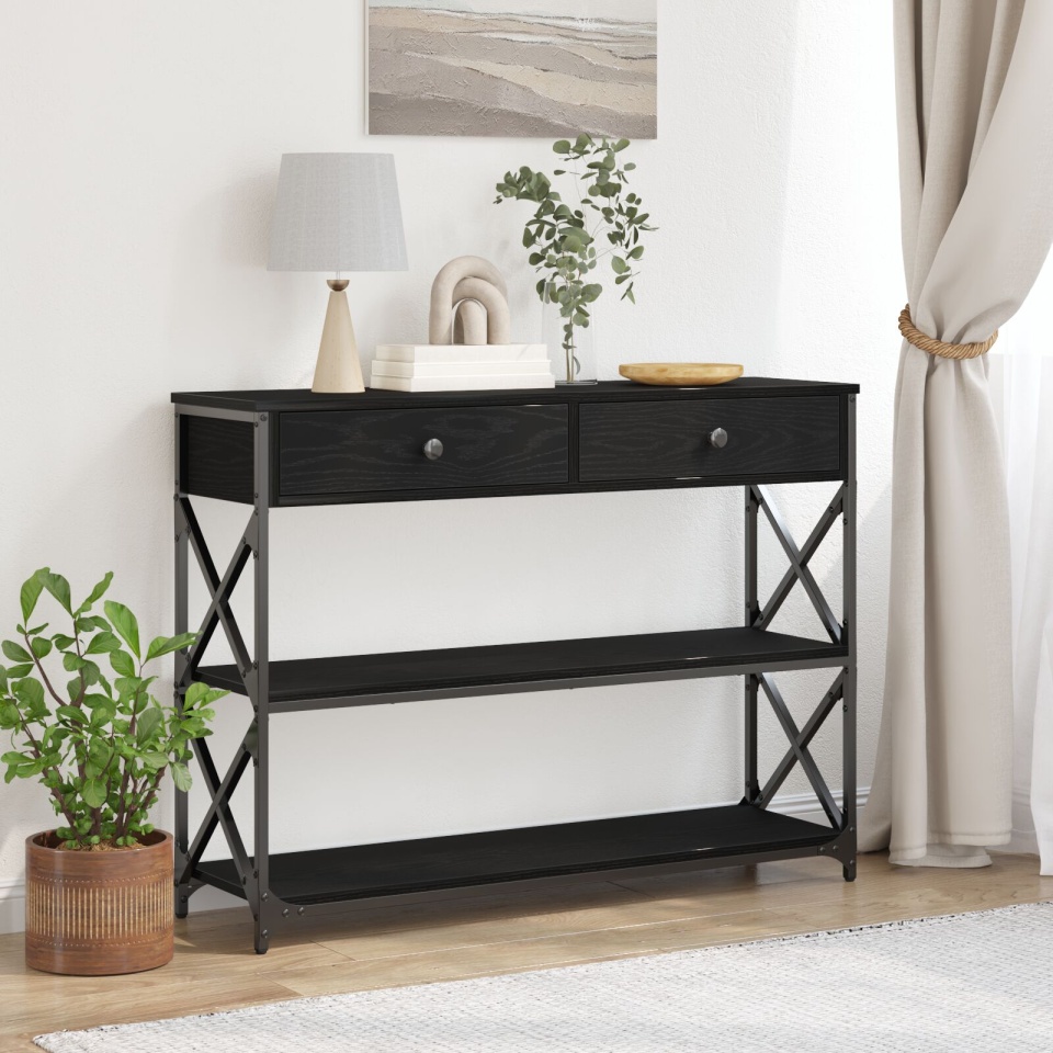masa de consiliu Negru Stejar 100x28x75 cm Lemn prelucrat și Oțel
