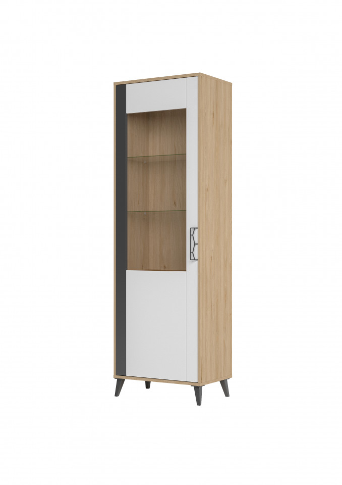 Moet 10 vitrină dreapta cu 1 ușă 65x204x42 cm 1d walnut/white/graphiteowy