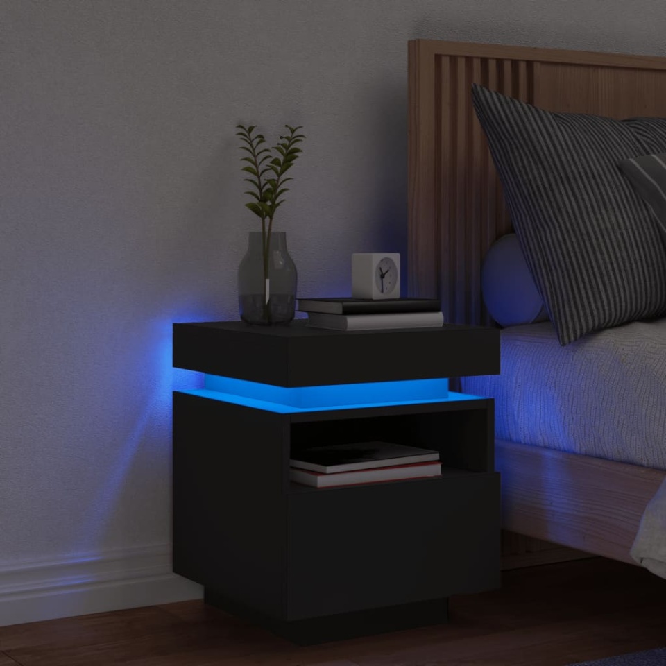 Noptieră cu lumini LED, negru, 40x39x48,5 cm