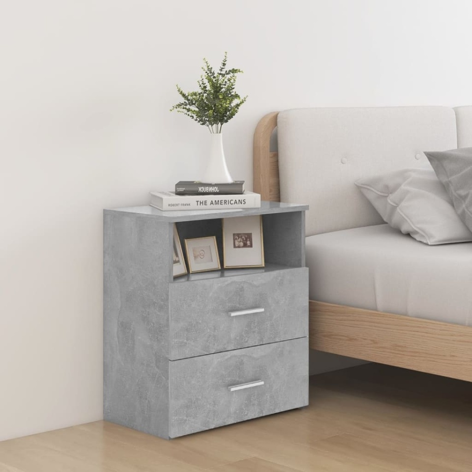 Noptiere, 2 buc, gri beton, 50x32x60 cm