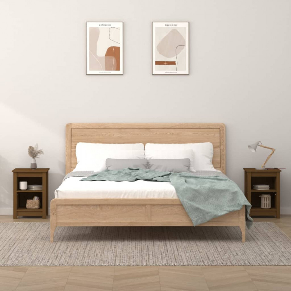 Noptiere, 2 buc, maro miere, 40x35x55 cm, lemn masiv de pin