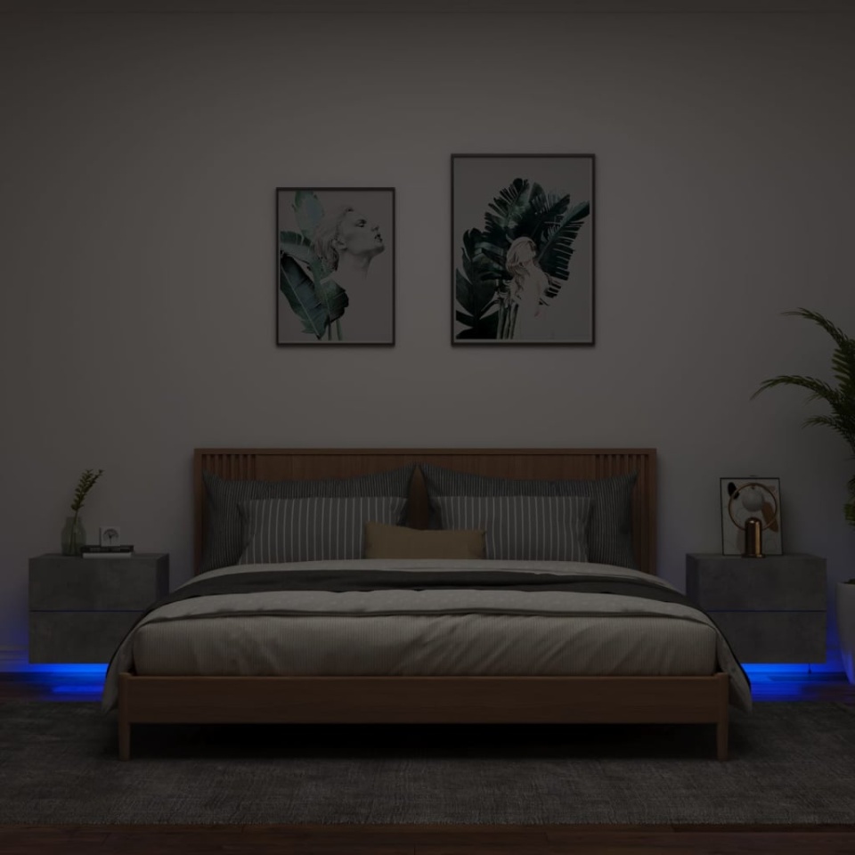 Noptiere montate pe perete cu lumini LED, 2 buc., gri beton