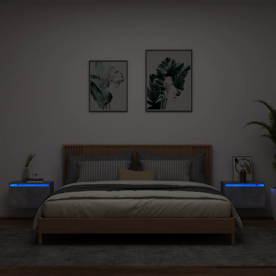 Noptiere montate pe perete cu lumini LED, 2 buc., gri beton