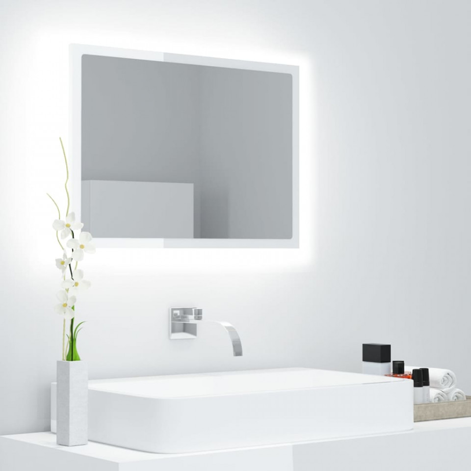Poza Oglinda de baie cu LED, alb extralucios, 60x8,5x37 cm, PAL